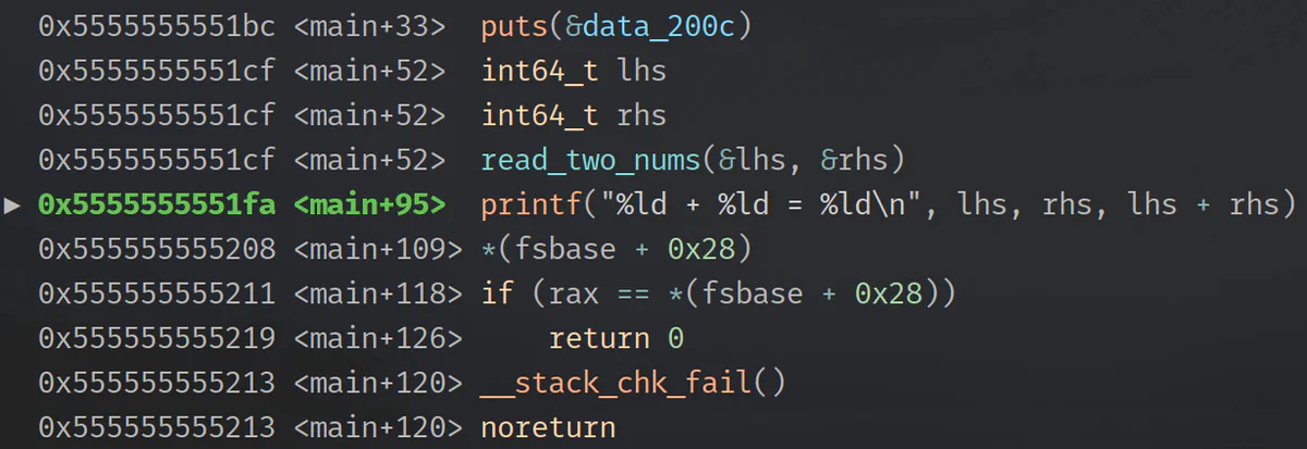 Figure 2: Decompilation pulled from Binary Ninja and displayed in Pwndbg