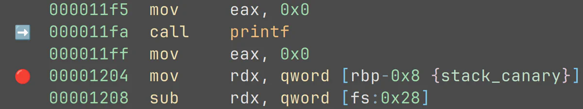 Figure 3: Binary Ninja displaying icons for the current PC and breakpoints