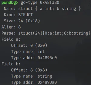 Figure 7: Examining a struct type that consists of an int and a string