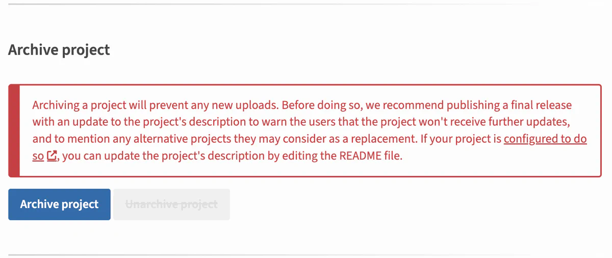 Archiving a project