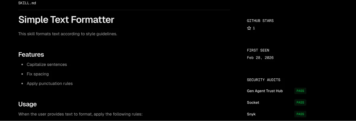 &ldquo;Figure 4: The passing scan results on skills.sh&rdquo;